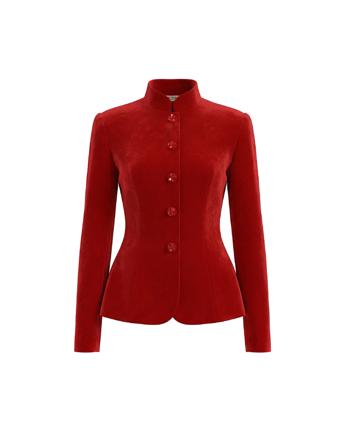 Mandarin Collar Waisted Blazer