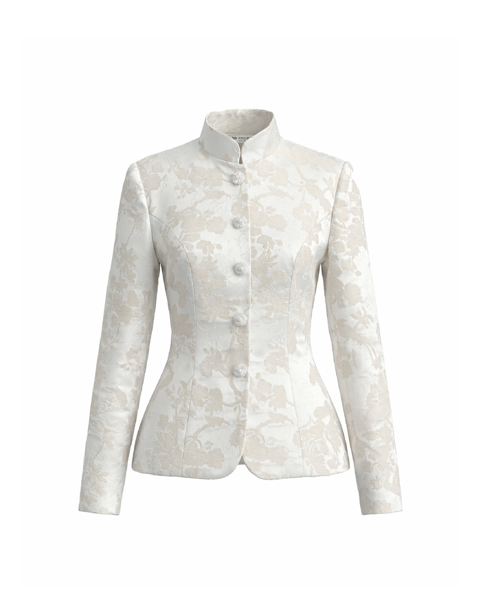 Mandarin Collar Waisted Blazer