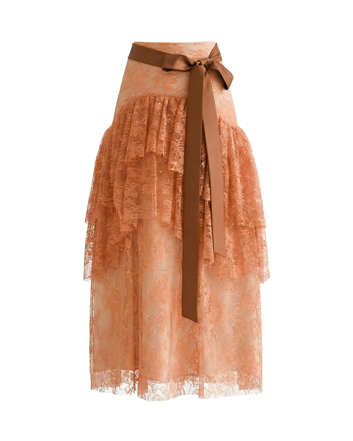 Tiered Lace Midi Skirt
