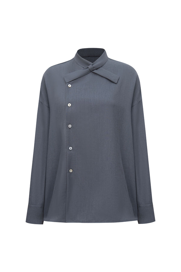 Tie-neck Asymmetrical Shirt