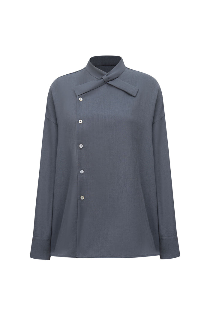 Tie-neck Asymmetrical Shirt