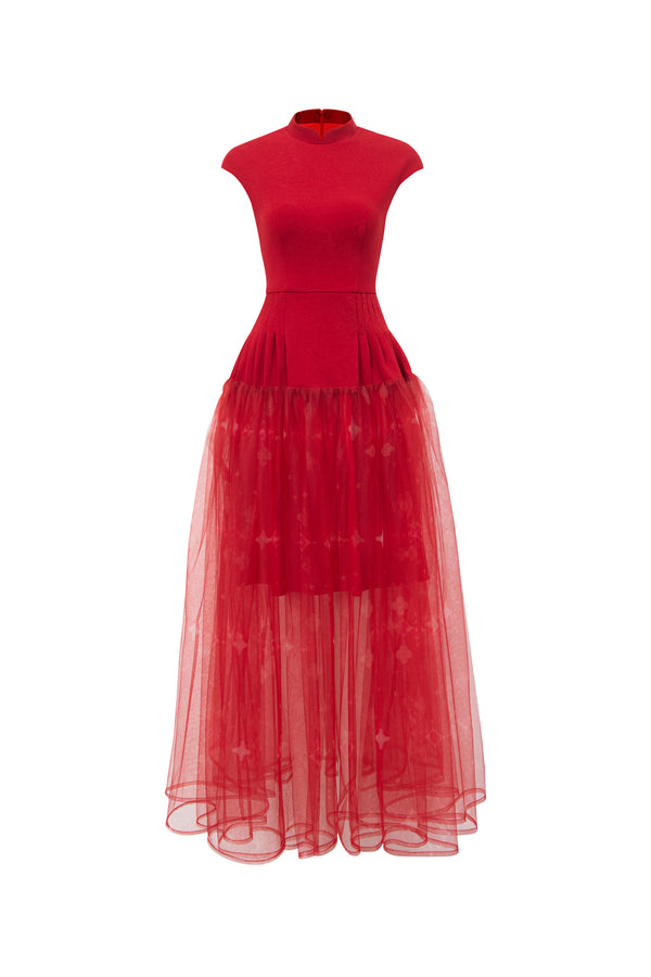 Mandarin Collar Fitted Bodice Lace Gown