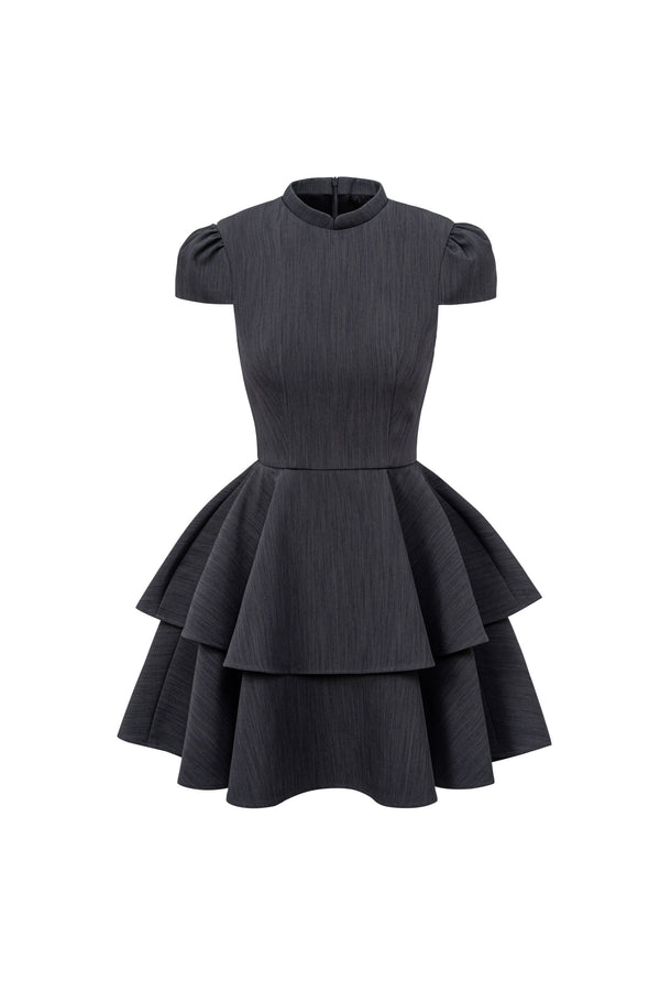 Mandarin Collar Tiered Mini Dress