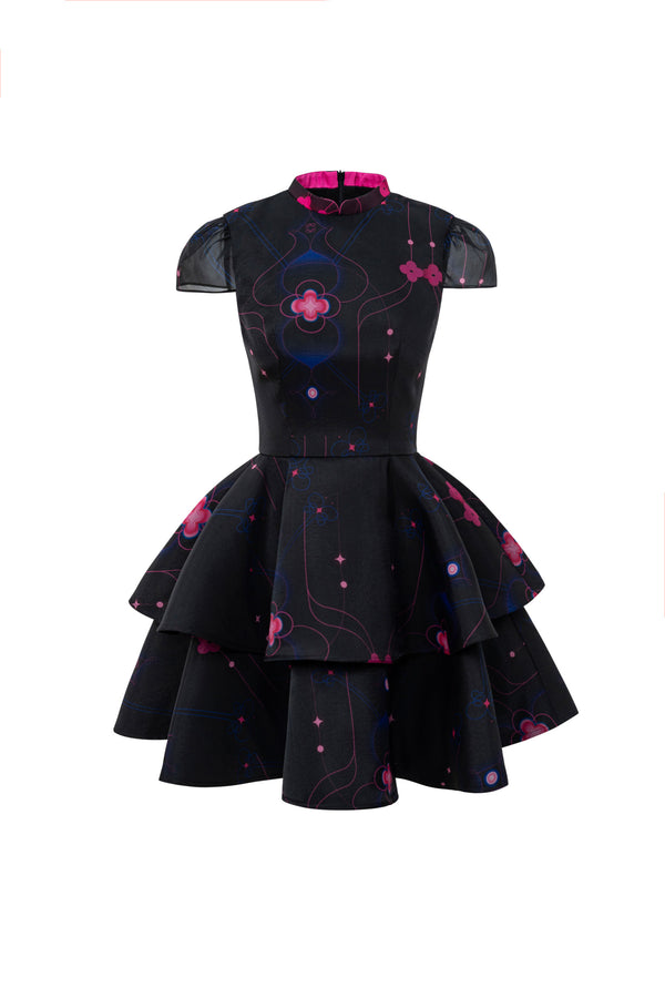Mandarin Collar Tiered Mini Dress