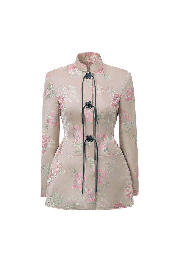 Mandarin Collar Waisted Blazer