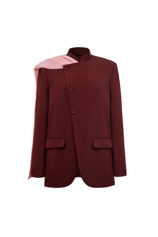 Mandarin Collar Asymmetrical Blazer