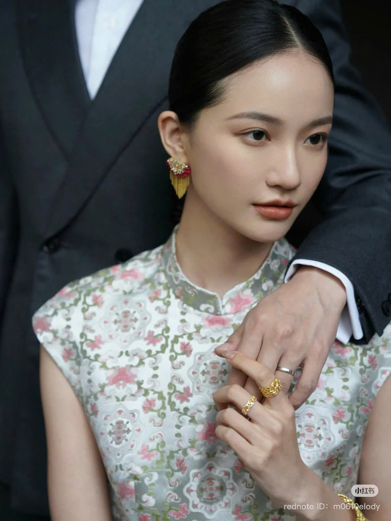 Mandarin Collar Fitted Bodice Gown