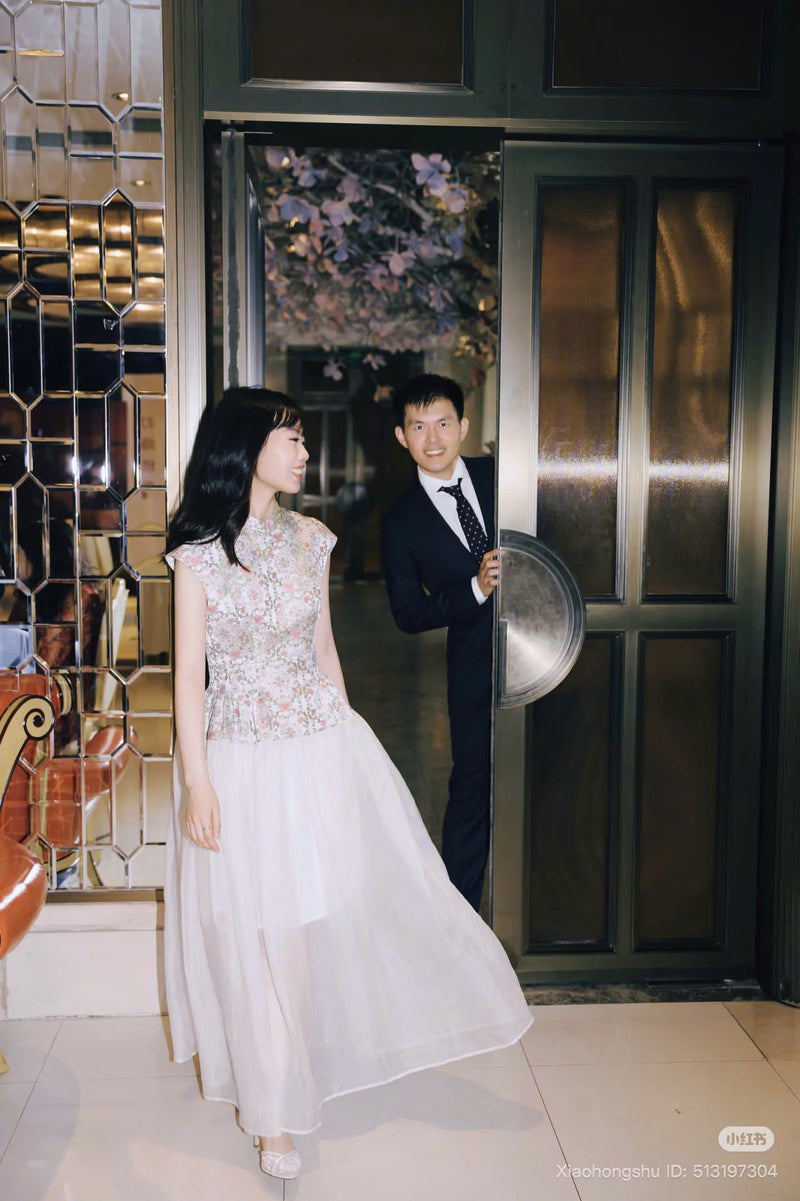 Mandarin Collar Fitted Bodice Gown